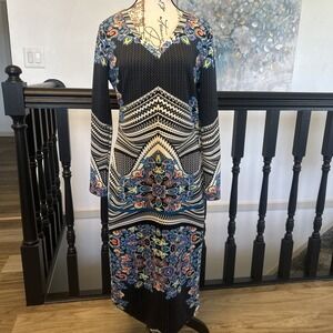 FIRE‎ LOS ANGELES Women's Bodycon Midi Dress - Beautiful Print - Sz Large